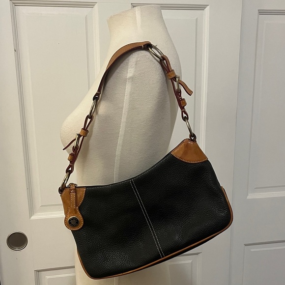 Dooney & Bourke Black and Brown Pebbled Leather Shoulder Bag Mini Hobo Classic - Picture 8 of 11